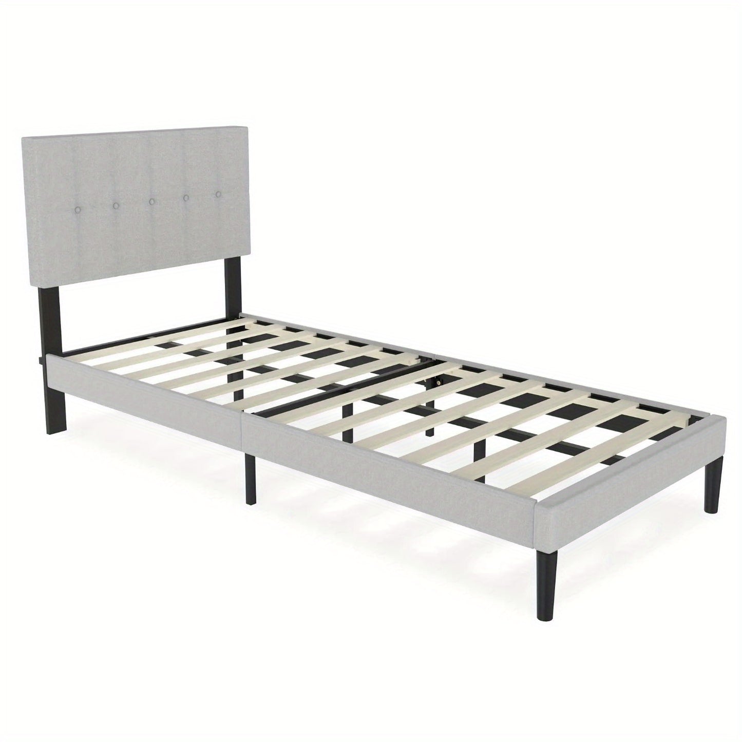 Bedframe – Bed – Eenpersoonsbed – Tweepersoonsbed – Slaapbank – Lichtgrijs Linnen Bekleding – Gepolsterd Hoofdeinde – Robuuste Houten Constructie 160x200 cm