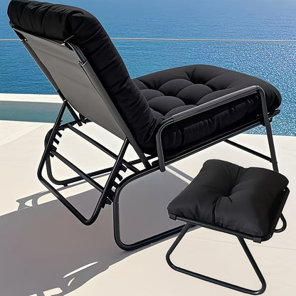 Tuinstoel – Ligstoel – Loungestoel – Klapstoel – Balkonstoel – Verstelbare Rugleuning – Draagkracht 150 kg – 5 cm Dik Kussen – Grijs