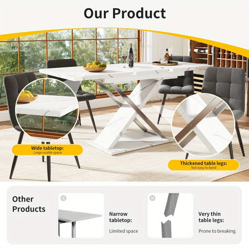 Uitschuifbare Eettafel – Inklapbare Tafel – Verlengbare Tafel – Keukentafel – Eetkamertafel – Modern Licht Luxe – Ruimtebesparend – Geen Montage