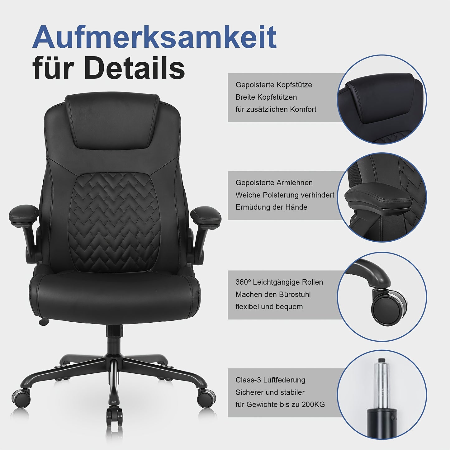 Robuuste Ergonomische Bureaustoel met Lendensteun & Opklapbare Armleuningen – Hoge Rugleuning, Belastingcapaciteit 200 kg – Ideaal voor Thuis‑ en Kantoorwerk