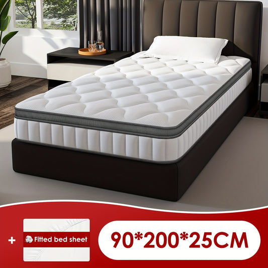 Gronfont Mattress 90x190 Cm, Height 25cm, Premium Pocket Spring Mattress, Ergonomic 7-zone Mattress, (breathable), Spring Mattress With Fitted Sheet, Firmness Level H3, Mattress For Adults