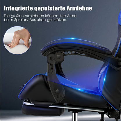 Gamingstoel – Gamestoel – Gaming Chair – Bureaustoel – Game Stoel – Ergonomisch – Verstelbare Hoogte & Voetsteun – 360° Draaibaar Met Rug- en Nekondersteuning – Zwart/ Rood