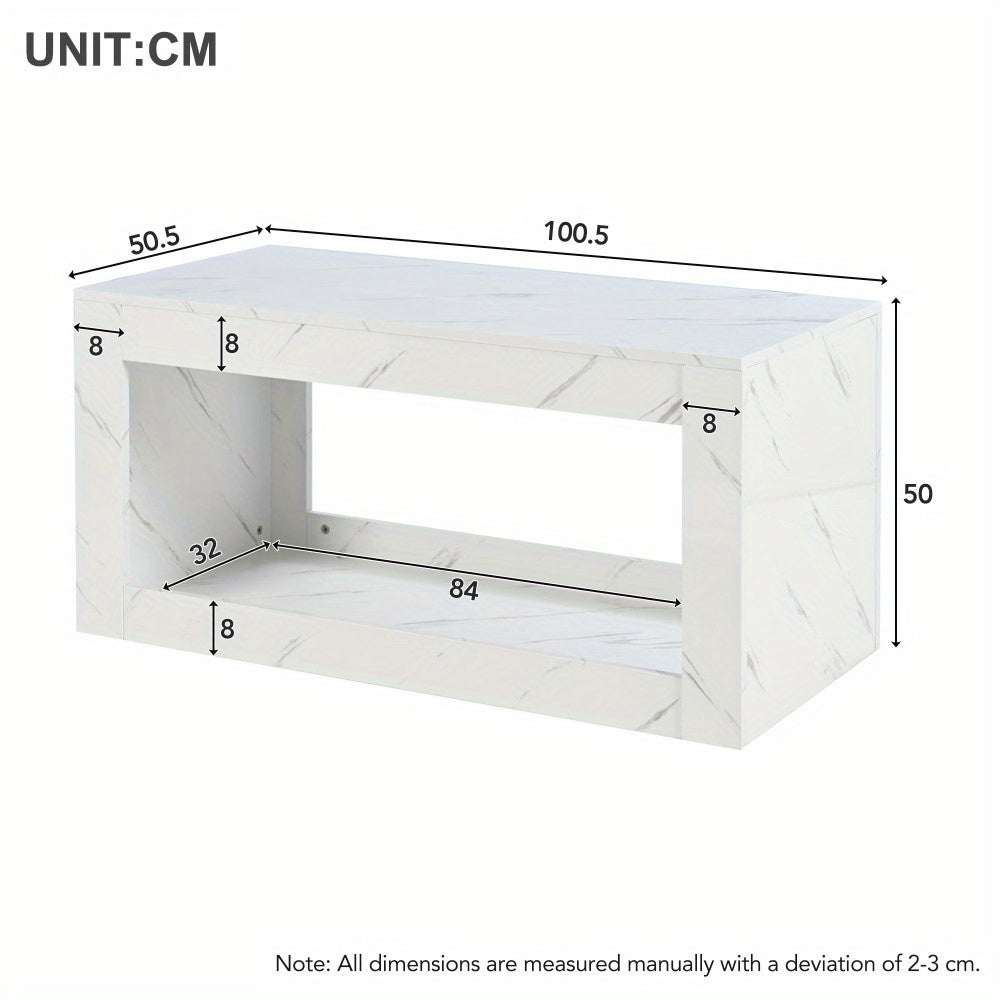 Salontafel – Koffietafel – Woonkamertafel – Bijzettafel – Tafel – Modern Design – Marmerprint Blad Met Blauwe Plank – Direct Gebruiksklaar