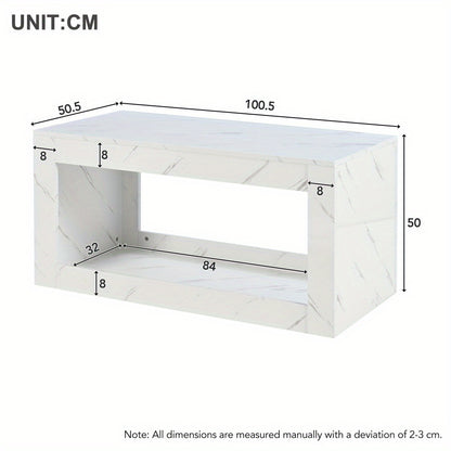 Salontafel – Koffietafel – Woonkamertafel – Bijzettafel – Tafel – Modern Design – Marmerprint Blad Met Blauwe Plank – Direct Gebruiksklaar
