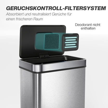 Automatische Prullenbak – Sensor Afvalbak – Touchless Afvalemmer – Bewegingssensor Prullenbak – RVS Vuilnisbak – 60 Liter Capaciteit – Batterijgevoed – Zilverkleurig