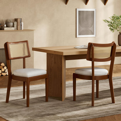 Eetkamerstoelen – Stoelen – Zitstoelen – Rattan Stoelen – Linnen Stoelen – Set van 2 – Gevlochten Rattan Rugleuning – Ademend en Comfortabel – Champagne Kleur