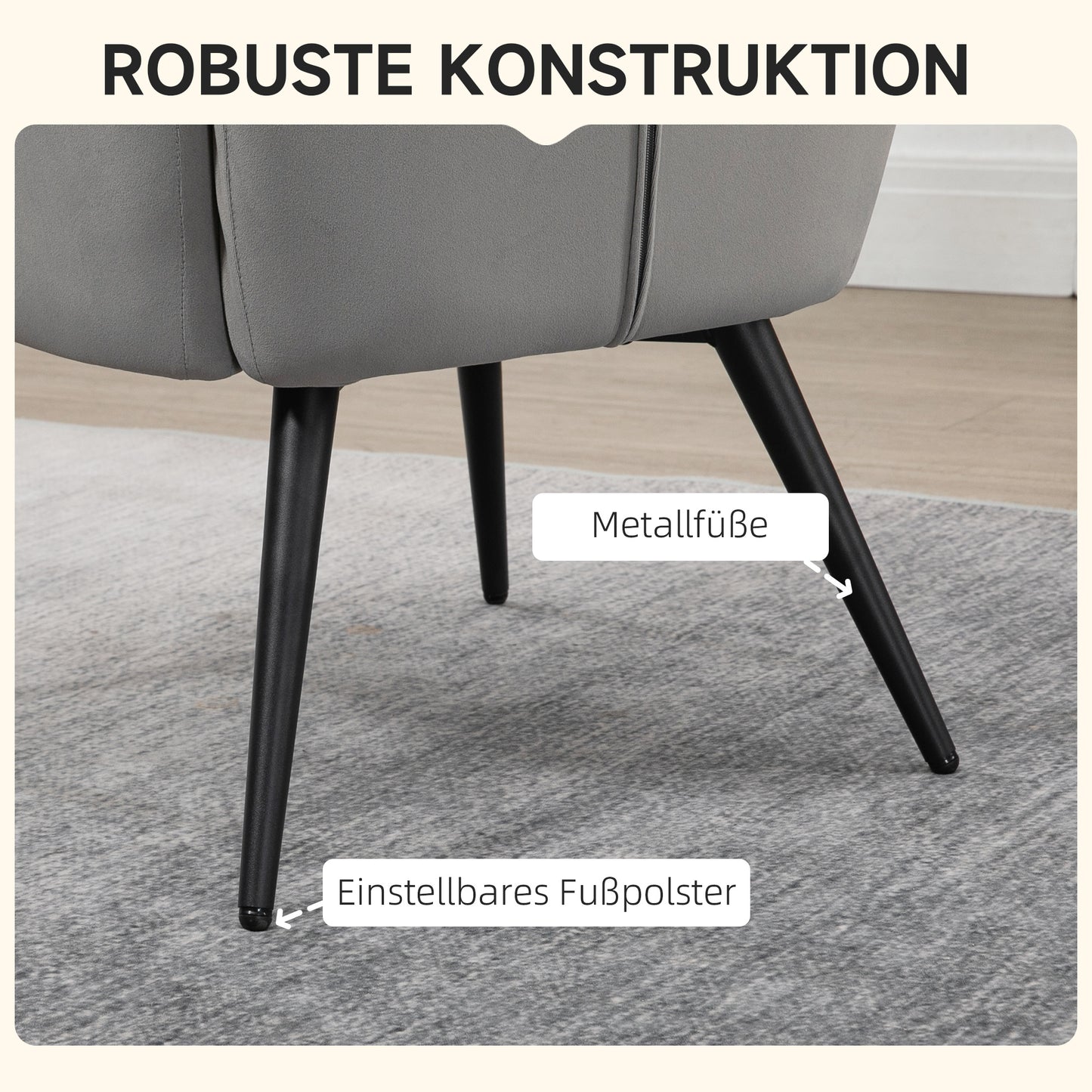 Fauteuil – Relaxstoel – Loungestoel – Leunstoel – Zitstoel – Fluwelen Bekleding – Hoog Draagvermogen 120 Kg – Inclusief Voetenbank – Lichtgrijs