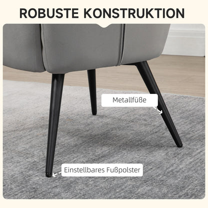 Fauteuil – Relaxstoel – Loungestoel – Leunstoel – Zitstoel – Fluwelen Bekleding – Hoog Draagvermogen 120 Kg – Inclusief Voetenbank – Lichtgrijs