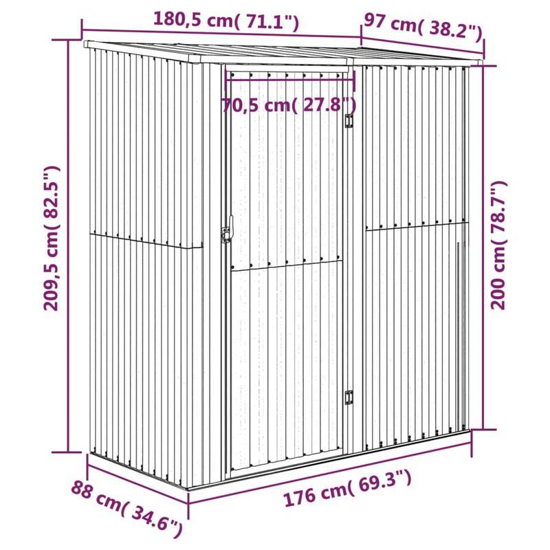 Buitenopslag Berging Tuinhuis Tuinkast Buitenberging – Donkerbruin Houtlook – Gegalvaniseerd Staal – Koperkleurig Dak – 180,5x97x209,5 cm – Veilig Slot – Weerbestendig & Ruim