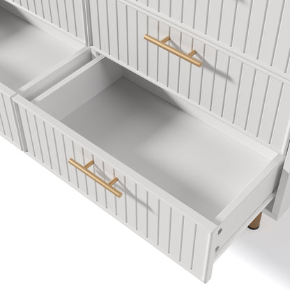 Ladekast – Ladenkast – Kommode – Dressoir – Opbergkast – Wit – 6 Lades – Compact Design Met Gouden Handgrepen – 68,5 cm Hoog