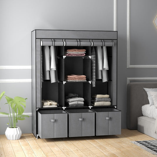 Draagbare Opvouwbare Kledingkast – Zelfstanding Kast – Garderobekast – Kledingrek – Opbergkast – Zwarte Non-Woven Stof – Ruime Opbergruimte 125x43x163 cm