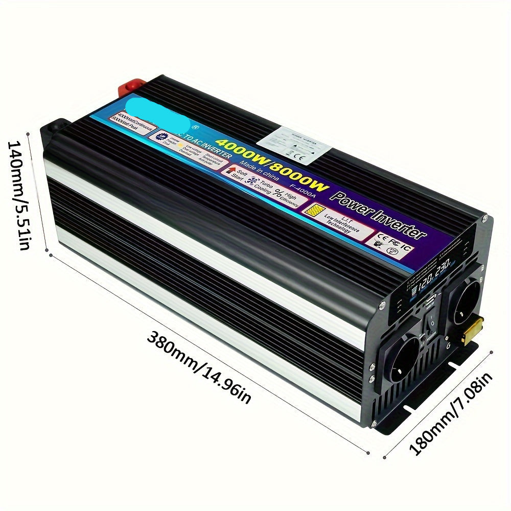 Spanningsomvormer – Omvormer – Stroomomzetter – 12V Naar 230V – 4000W Continu Vermogen – USB Poort – LED Display