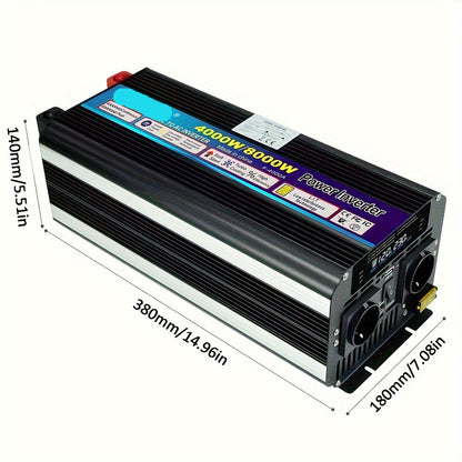 Spanningsomvormer – Omvormer – Stroomomzetter – 12V Naar 230V – 4000W Continu Vermogen – USB Poort – LED Display