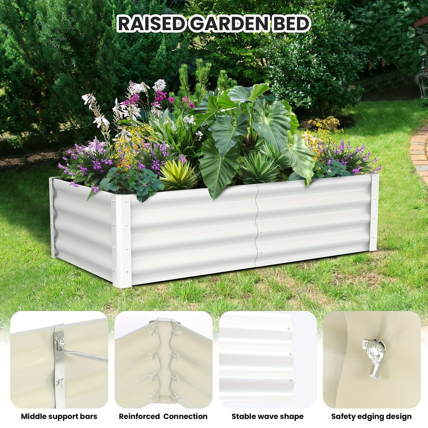 Galvanized Raised Garden Bed - Outdoor Rectangular Metal Planter for Vegetables, Flowers & Herbs, 182.88x91.44x60.96cm