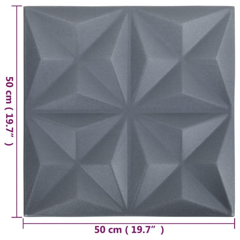 48 st Wandpanelen 3D origami 12 square meter 50x50cm grijs