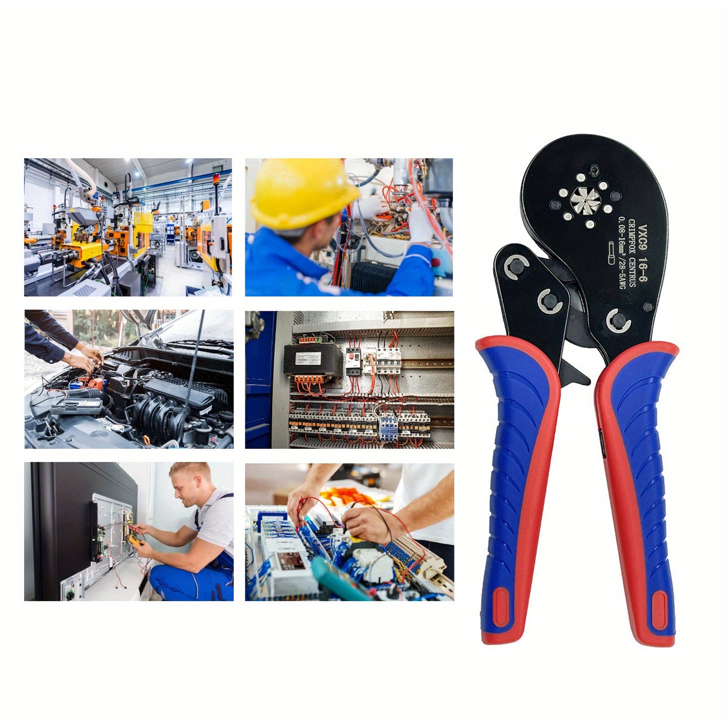 Krimptang – Ratelkrimptang – Kabelkrimptang – Adereindhulzentang – Elektricienstang – Ergonomische Antislip Handgrepen – Geschikt Voor 0,08-16 mm² Kabels