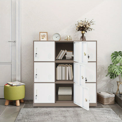 9-Door Heavy-Duty Lockable Metal Storage Cabinet with Card Slots & Key Lock - Modern Floor-Standing Office Cabinet with 9 Individual Compartments, 74.84KG/Shelf Capacity, Easy Assembly for Home Office, School, Business - Cont
