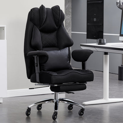 Ergonomische Bureaustoel – Kantoostoel – Gamestoel – Werkstoel – Executive Stoel – Verstelbare Zithoogte – Uitschuifbare Voetensteun – Mesh Zwart – Draagvermogen 200 kg