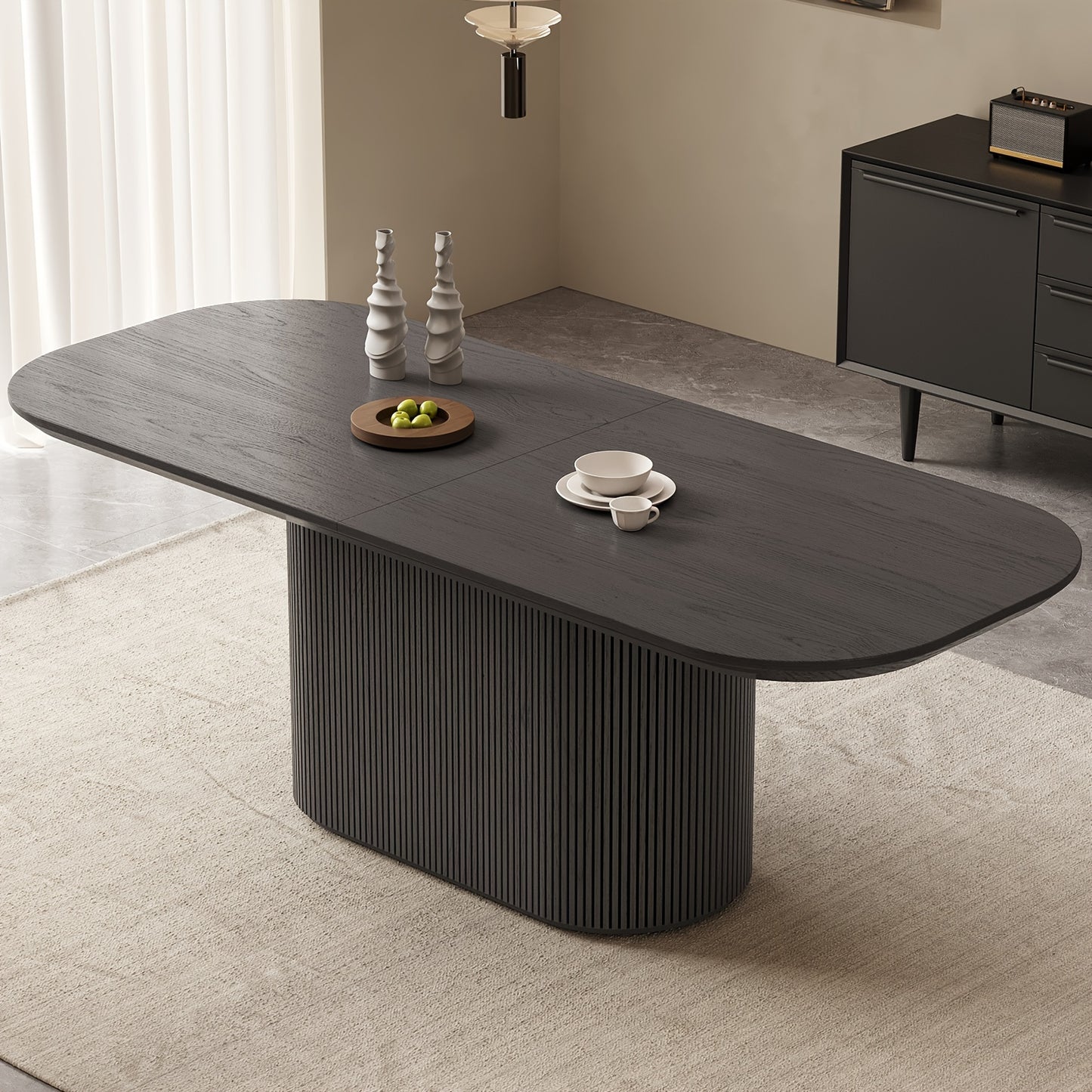 Eettafel – Tafel – Keukentafel – Eetkamertafel – Ovale Tafel – Donkergrijs – Ruimtebesparend – Voor 4-8 Personen – Hardhout & Kunstboard – 220 cm