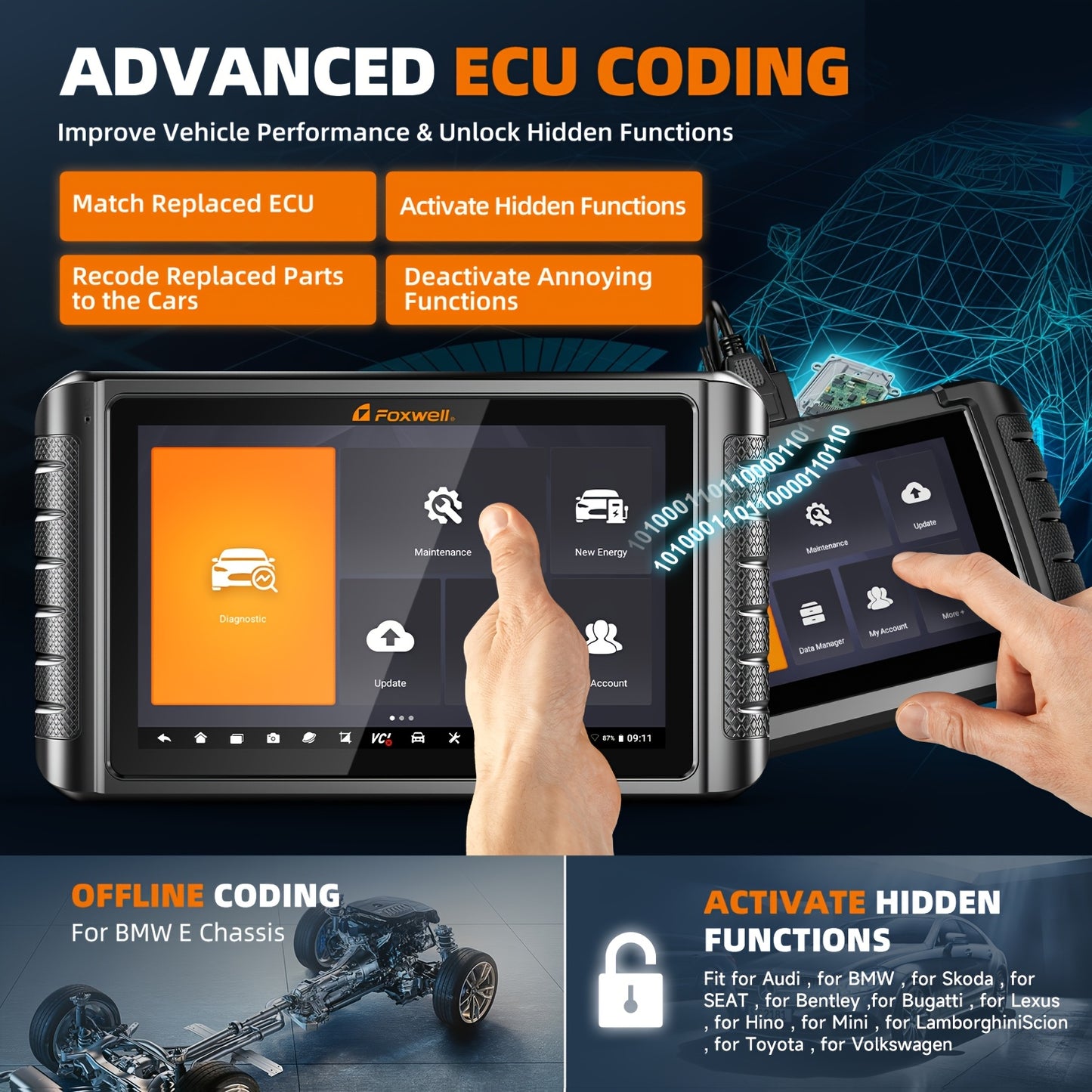 Autodiagnose – OBD2 Scanner – Diagnoseapparaat – Foutcode Lezer – Scan Tool – Draadloos Bi-directioneel – 25,65 cm HD Touchscreen – ECU Codering & 30+ Resetfuncties