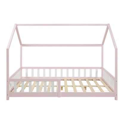 Kinderbed – Kinderbedden – Eenpersoonsbed – Bedframe – Bed met Reling – Huisvormig Kinderbed – Valbescherming – 120x200 cm Massief Dennenhout