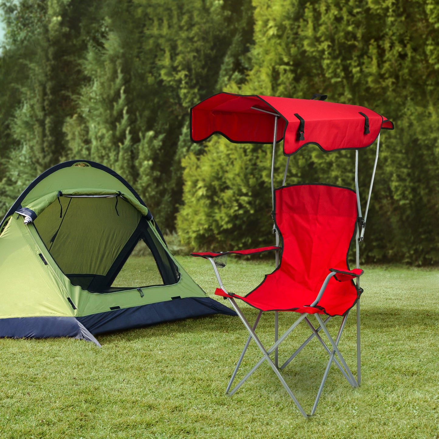 Opvouwbare Strandstoel – Strandstoel Met Parasol – Tuinstoel – Campingstoel – Vouwstoel – Compact Design – Oxford Stof