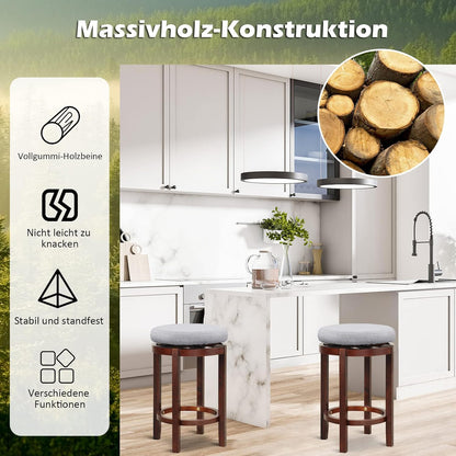 Barkrukken – Barstoelen – Keukenstoelen – Caféstoelen – Draaibare Krukken – 360° Draaibaar – Rubberen Houten Poten – Comfortabel Linnen Zitting – Set Van 2 – 66 cm Hoogte – Grijs/Naturel