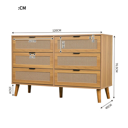 Ladekast – Ladenkast – Dressoir – Opbergkast – Kast – Walnootkleurige MDF Ladekast Met 6 Lades – Metalen Handgrepen – Massief Houten Poten – Retro Design – Geen Montage Nodig
