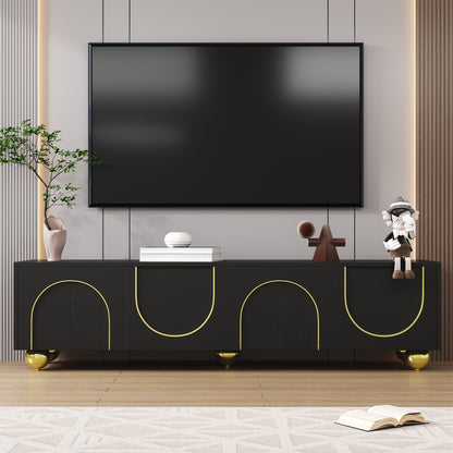 TV Lowboard – TV Meubel – Sideboard – Mediakast – Opbergkast – Modern Design – Zwart Met Gouden Details – 170x38x44 cm – Push-Open Deuren
