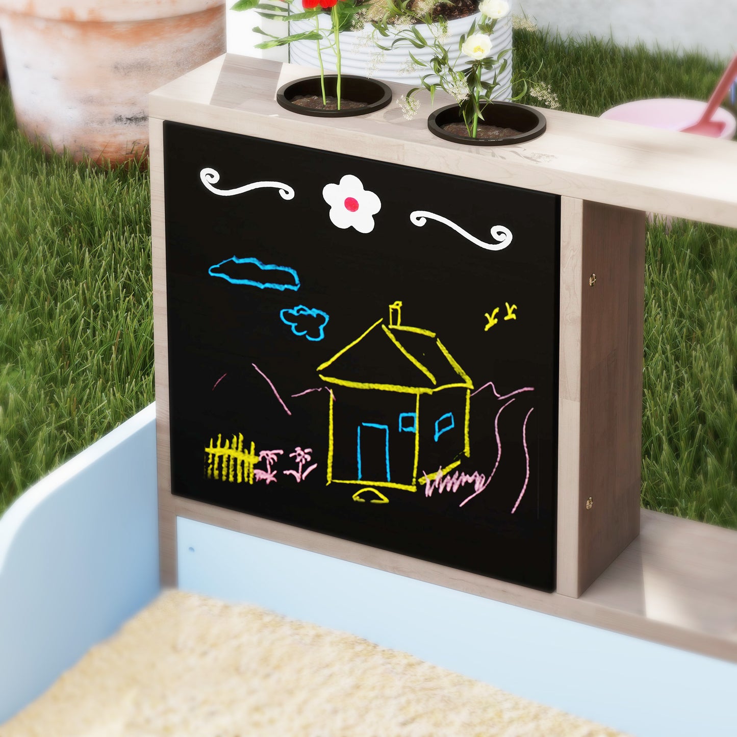Zandbak – Zandbak Met Zonnedak – Speelbak – Zandtafel – Kinderspeeltuin – Blauw – Duurzaam Vurenhout – Inclusief Bankje En Tekenbord