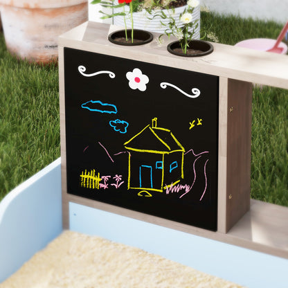 Zandbak – Zandbak Met Zonnedak – Speelbak – Zandtafel – Kinderspeeltuin – Blauw – Duurzaam Vurenhout – Inclusief Bankje En Tekenbord