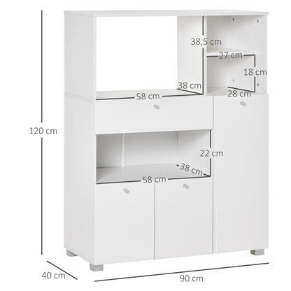 Microwavekast – Keukenkast – Opbergkast – Buffetkast – Keukenmeubel – 90x40x120 cm – Wit Hout met Schuiflade