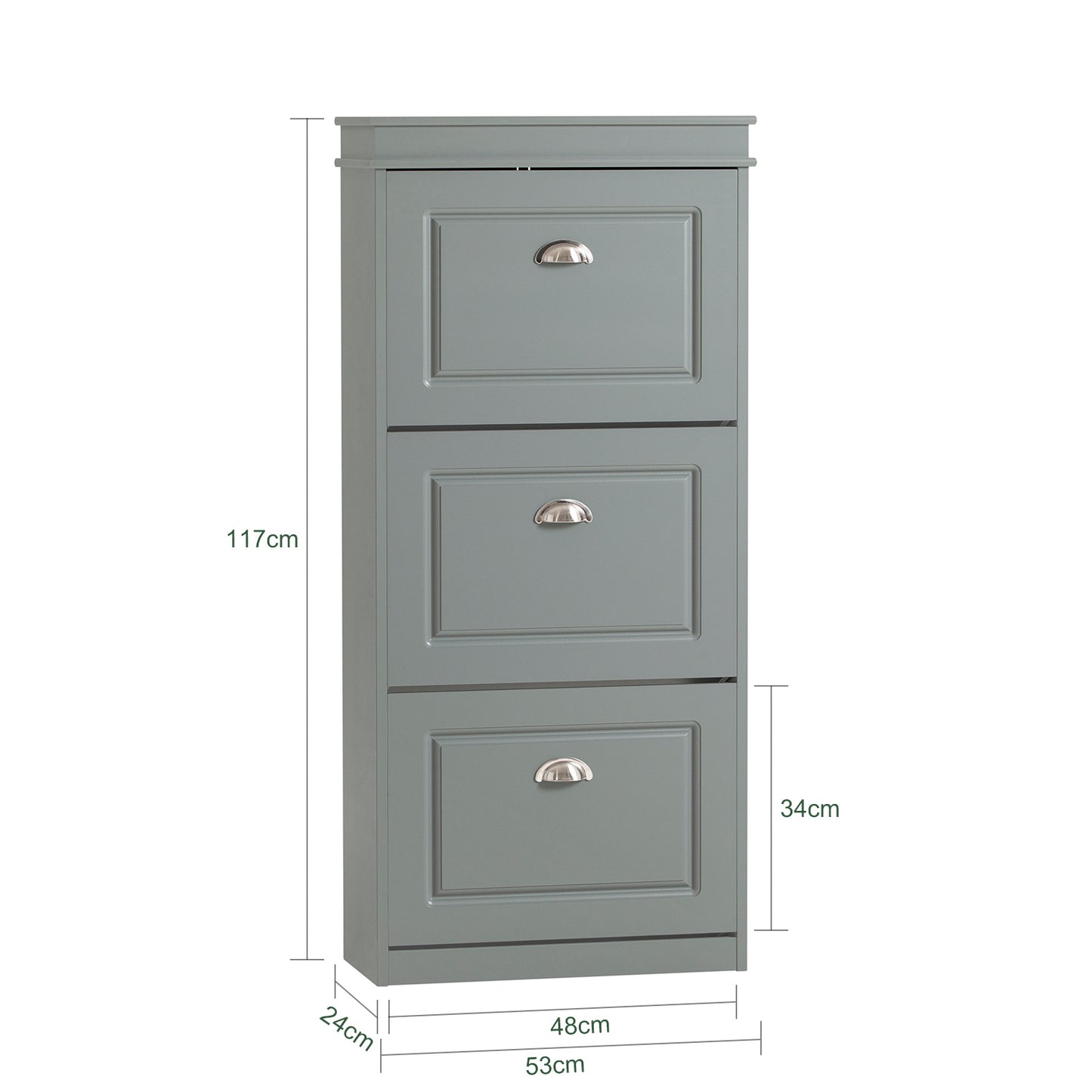 Schoenenkast – Schoenenrek – Opbergmeubel – Schoenenkast – Schoenencommode – 3-Deurs Design – Compact 53x24x117 cm – Hoogwaardig E1 MDF Grijs