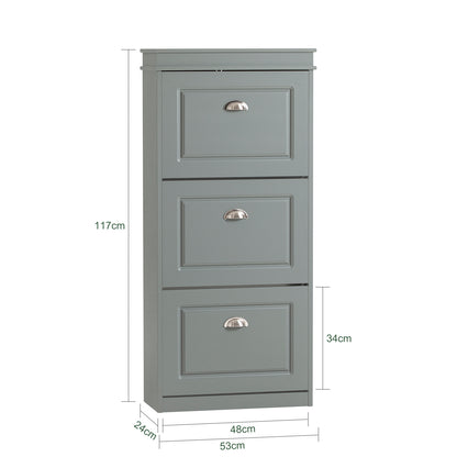 Schoenenkast – Schoenenrek – Opbergmeubel – Schoenenkast – Schoenencommode – 3-Deurs Design – Compact 53x24x117 cm – Hoogwaardig E1 MDF Grijs