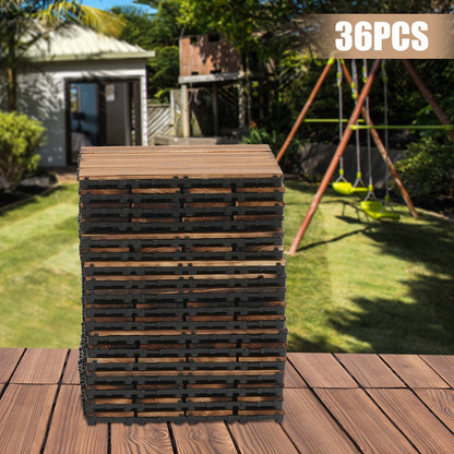 Houten Decktegels – Terrastegels – Vlondertegels – Balkon Tegels – Buitenvloertegels – 36 Stuks Donkerbruin – 30,5x30,5 cm – Kamferkoolhout – Eenvoudig Kliksysteem – 3 Ton Draagkracht
