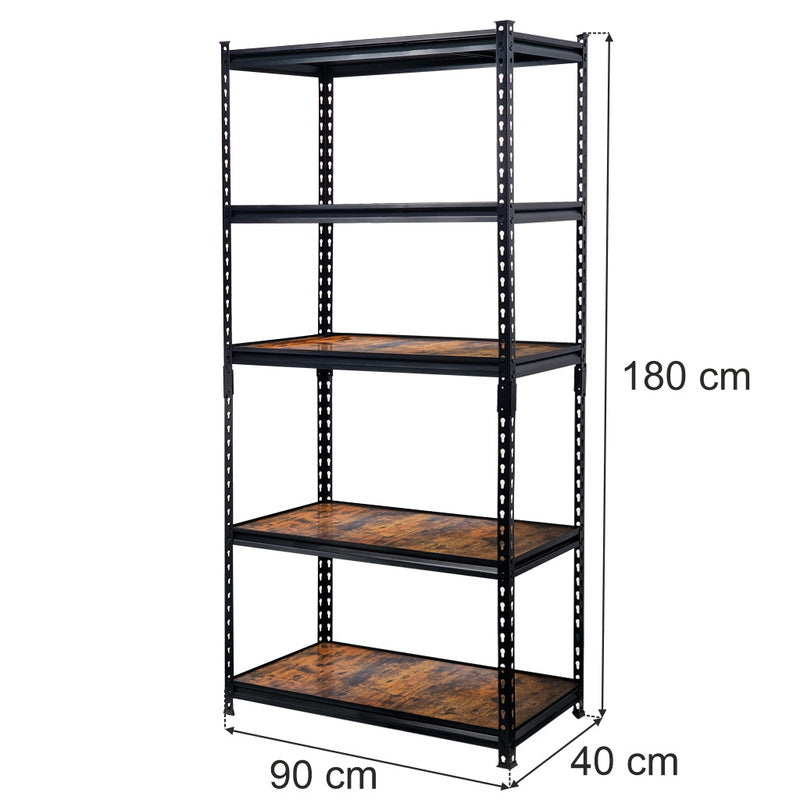 Mega-M Pro Loft Warehouse Shelf, H-180 Cm L-90 Cm G-40 Cm, 5 Shelves with 6.2 MmWood Veneer (275Kg) Black N