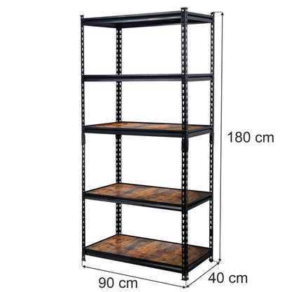 Mega-M Pro Loft Warehouse Shelf, H-180 Cm L-90 Cm G-40 Cm, 5 Shelves with 6.2 MmWood Veneer (275Kg) Black N