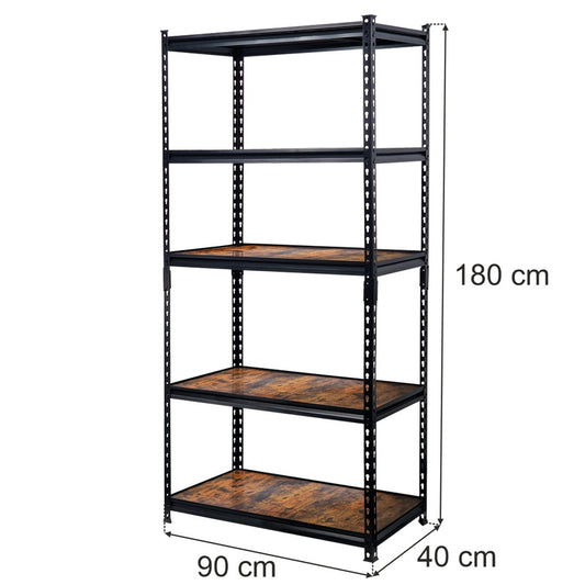Mega-M Pro Loft Warehouse Shelf, H-180 Cm L-90 Cm G-40 Cm, 5 Shelves with 6.2 MmWood Veneer (275Kg) Black N
