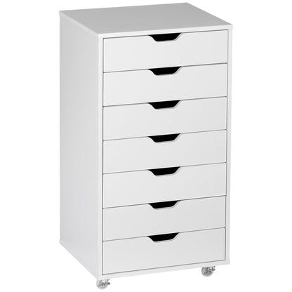 Mobiele Ladeblok – Kantoor Ladekast – Bureau Organizer – Opbergkast – Ladeblok Onder Bureau – 7 Laden – Witte Kleur – Verplaatsbaar Met Wieltjes – Anti-Kantel Veiligheid