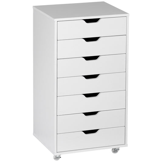 Mobiele Ladeblok – Kantoor Ladekast – Bureau Organizer – Opbergkast – Ladeblok Onder Bureau – 7 Laden – Witte Kleur – Verplaatsbaar Met Wieltjes – Anti-Kantel Veiligheid