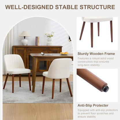 Eetkamerstoelen – Houten Stoelen – Keukenstoelen – Bijzetstoelen – Restaurantstoelen – Set van 2 – Wing Back Rugleuning – Zachte Bekleding Beige