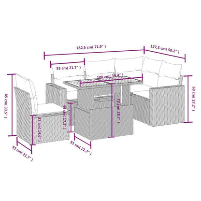 Tuinbank Set – Tuinmeubel Set – Loungeset – Rattan Bank – Buitenbank – Zwart Poly Rattan – Inclusief Kussens – Weerbestendig & Stevig Stalen Frame