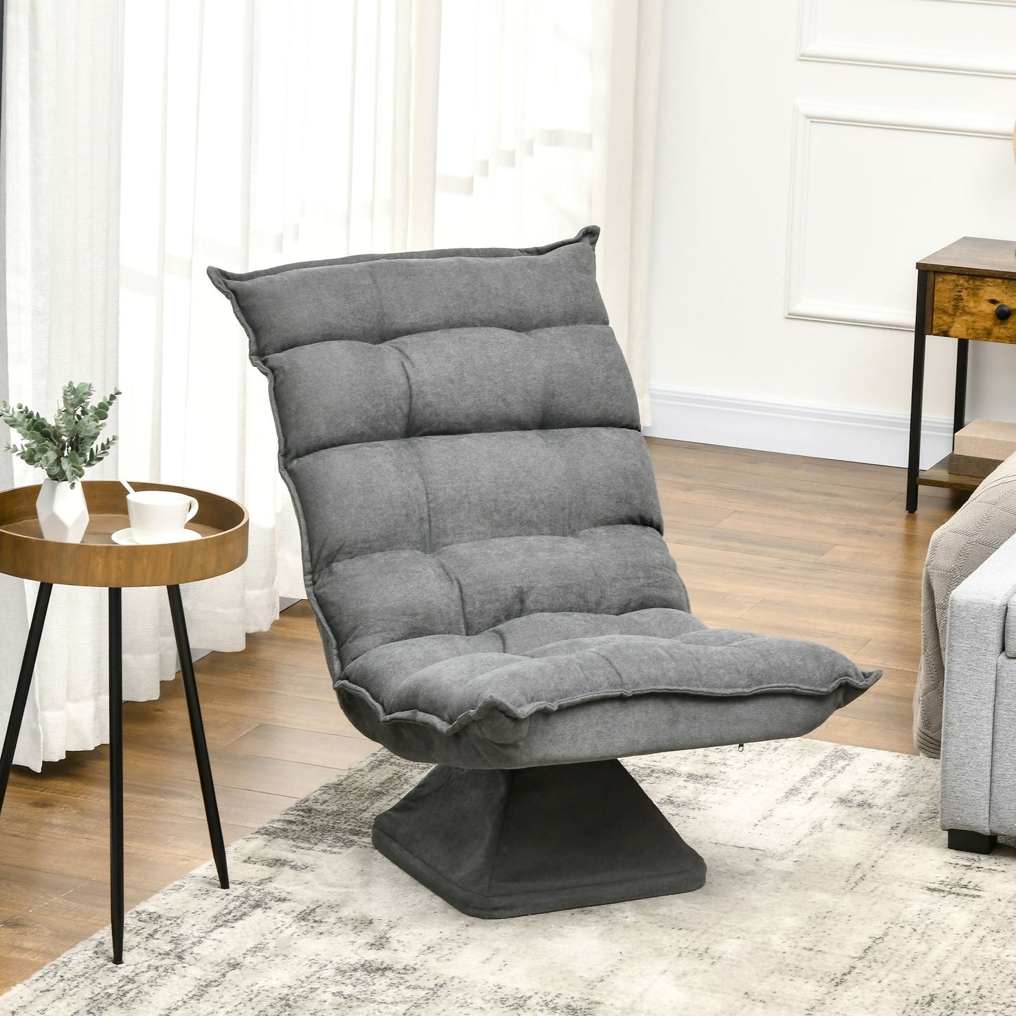 Draaifauteuil – Fauteuil – Lounge Stoel – Relaxstoel – Zithoekstoel – 360° Draaibaar – Verstelbare Rugleuning – Grijze Tweed Bekleding – Metaal Frame