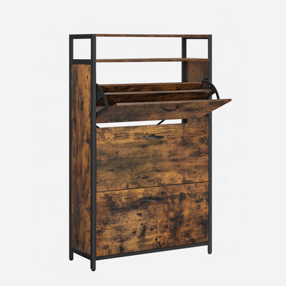 Schoenenkast – Schoenenopberger – Schoenenrek – Schoenencabinet – Halmeubel – Compact Design – Verstelbare Vakken – 80 x 30 x 130 cm – Rustiek Bruin Zwart
