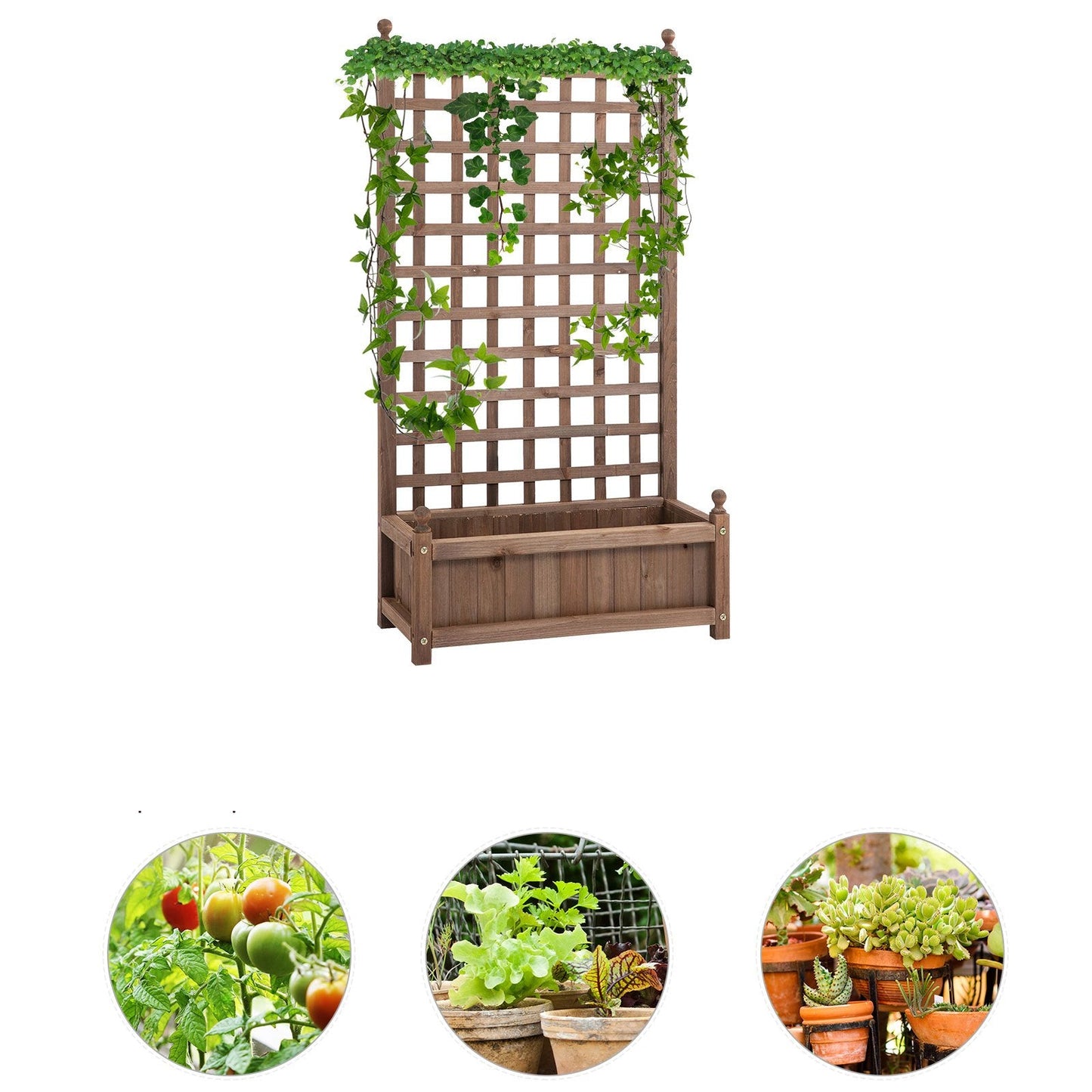 Bloembak – Plantenbak – Bloempot – Plantenbak Met Latwerk – Tuinbak – Houtlook – 64x28x120 cm – Inclusief Irrigatie-inzetstukken