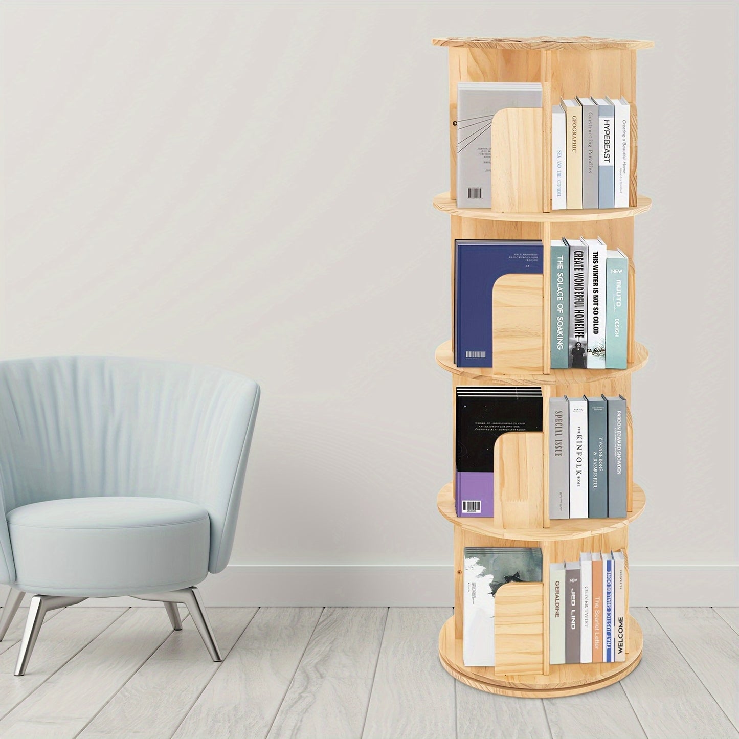Boekenkast – Boekenrek – Opbergkast – Vakkenkast – Stellingkast – Draaibaar 360° – Metaal Khaki 4 Lagen 16 Vakken