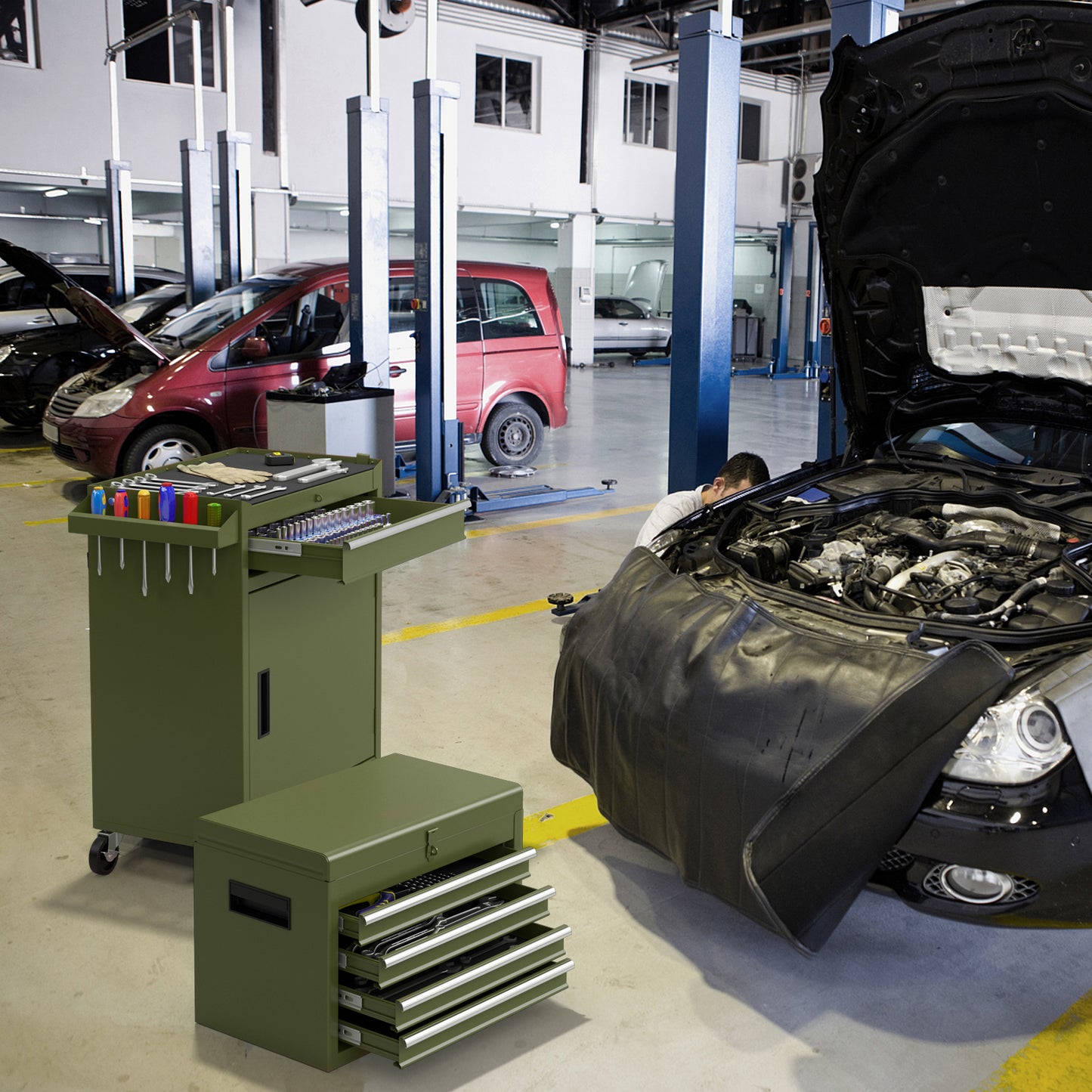 Gereedschapskist – Gereedschapskoffer – Gereedschapswagen – Toolbox – Opbergkist – 2-in-1 Ontwerp Met Wielen – Automatisch Vergrendelingssysteem