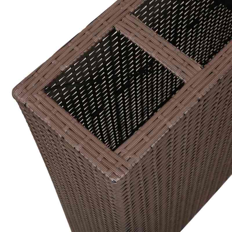 Modern Metal Square Planter Box with 4 Pots - Weather-Resistant Indoor/Outdoor Garden Bed, Striped Design & Brown Poly Rattan-Like Texture, Durable Metal Construction for Patio, Balcony, or Lawn - Ideal for Bonsai Trees & Sma
