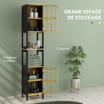 Badkamer Kolomkast – Opbergkast – Standaardkast – Badkamermeubel – Kast Met Deuren – Twee Deuren En 2 Open Niches – Compact 30x32x172 cm – Anti-Kantel Veilig