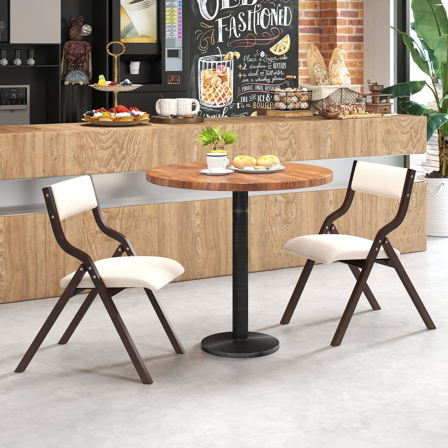 Klapstoel – Vouwstoel – Eetkamerstoel – Opklapbare Stoel – Bijzetstoel – Stevig Houten Frame – Comfortabel Linnen Zitting – Set Van 2